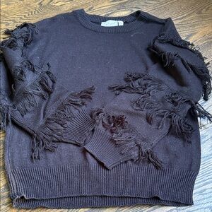 RD Style Black Sweater with Fringe Accents size small